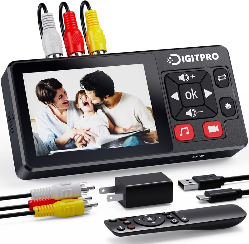 DigitPro Store VHS to Digital Converter 2.0, HD Video to Digital Converter Recorder with Remote, Convert Record Analog Video Audio from VHS/VCR, DVR/DVD/Hi8/Mini DV Players/Camcorder to Digital(Players Needed) - Image 1